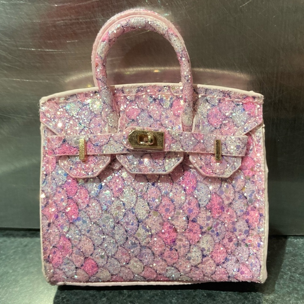 👜Handmade Mini Pastel Glitter Fish Scale Birkin AirPods Tote Bag Charm Miniature